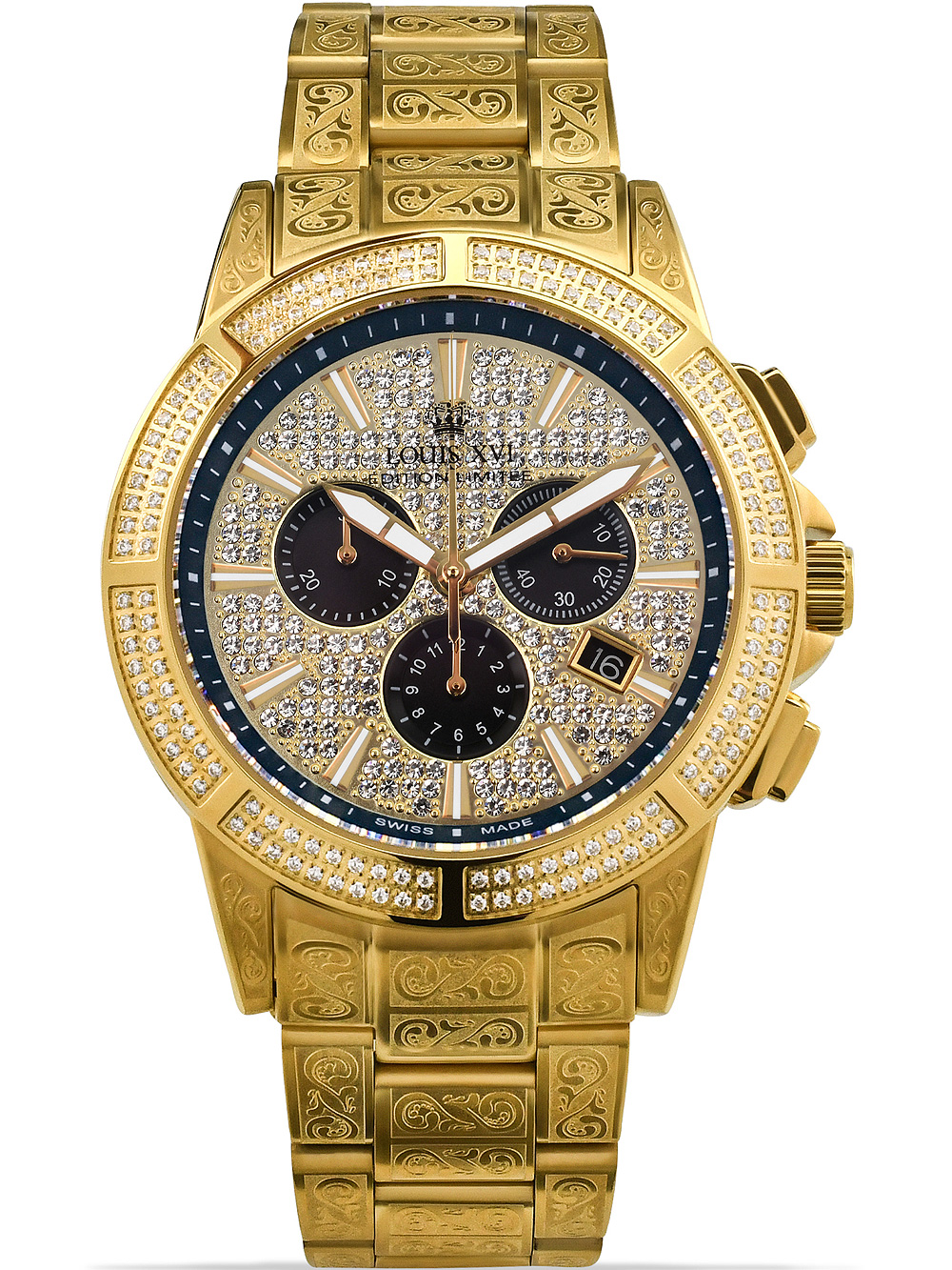 Louis XVI LXVI1126 Majeste Iced Out Chronograph Mens Watch 43mm 5ATM